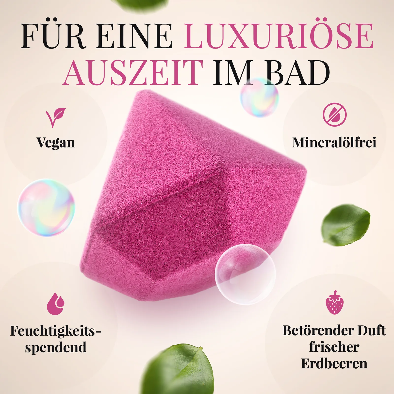 Badebombe mit Erdbeerduft und Schmucküberraschung